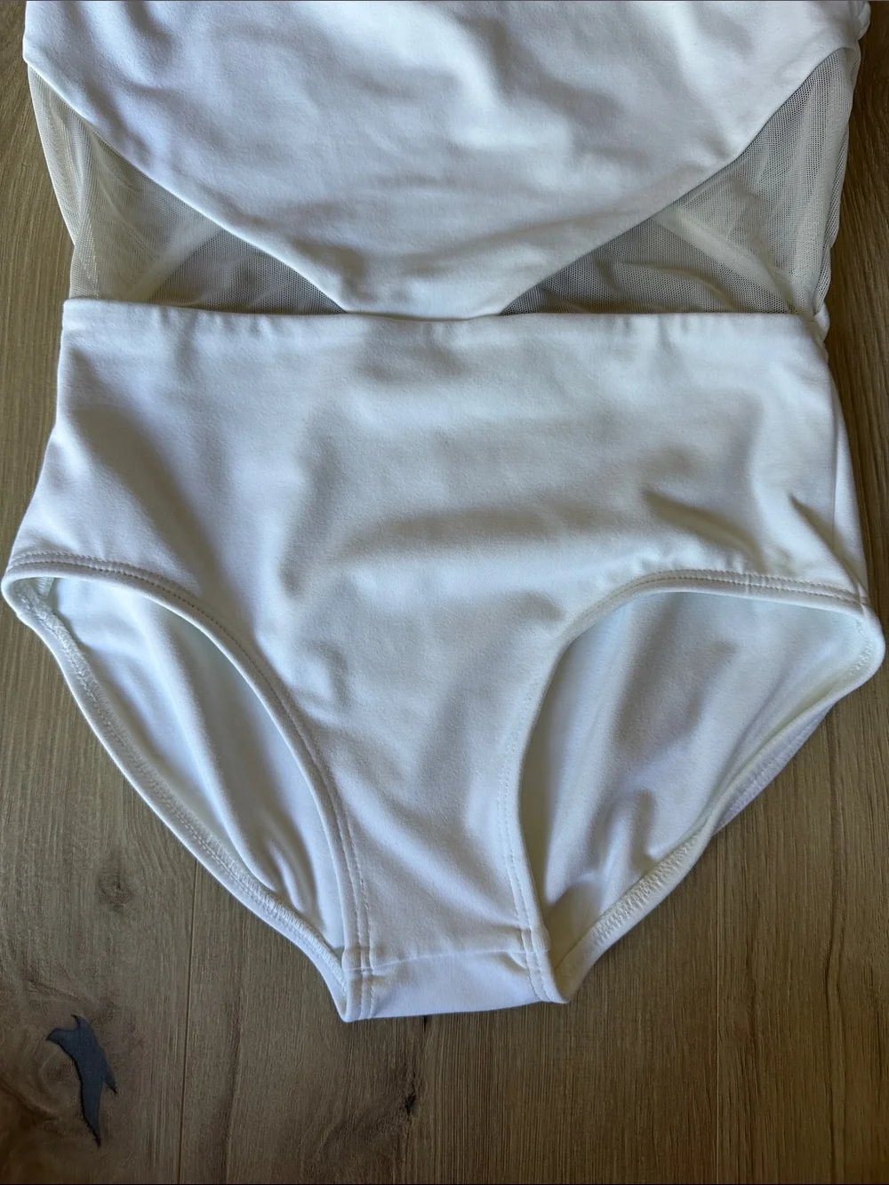 White Girls' Dance Leotard with Mesh Accent